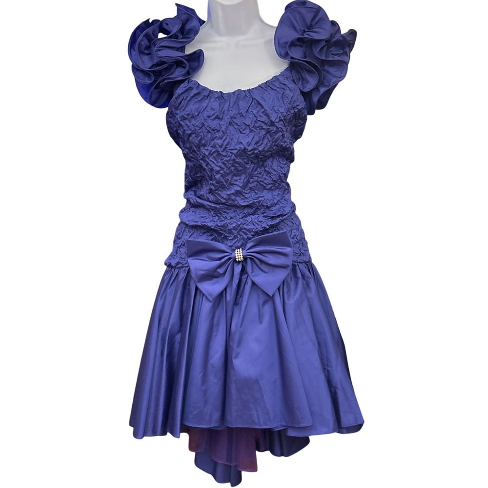 80s Night Way Prom Dress 80s Prom Maximalist Retro Glam Purple Ruffle Bow